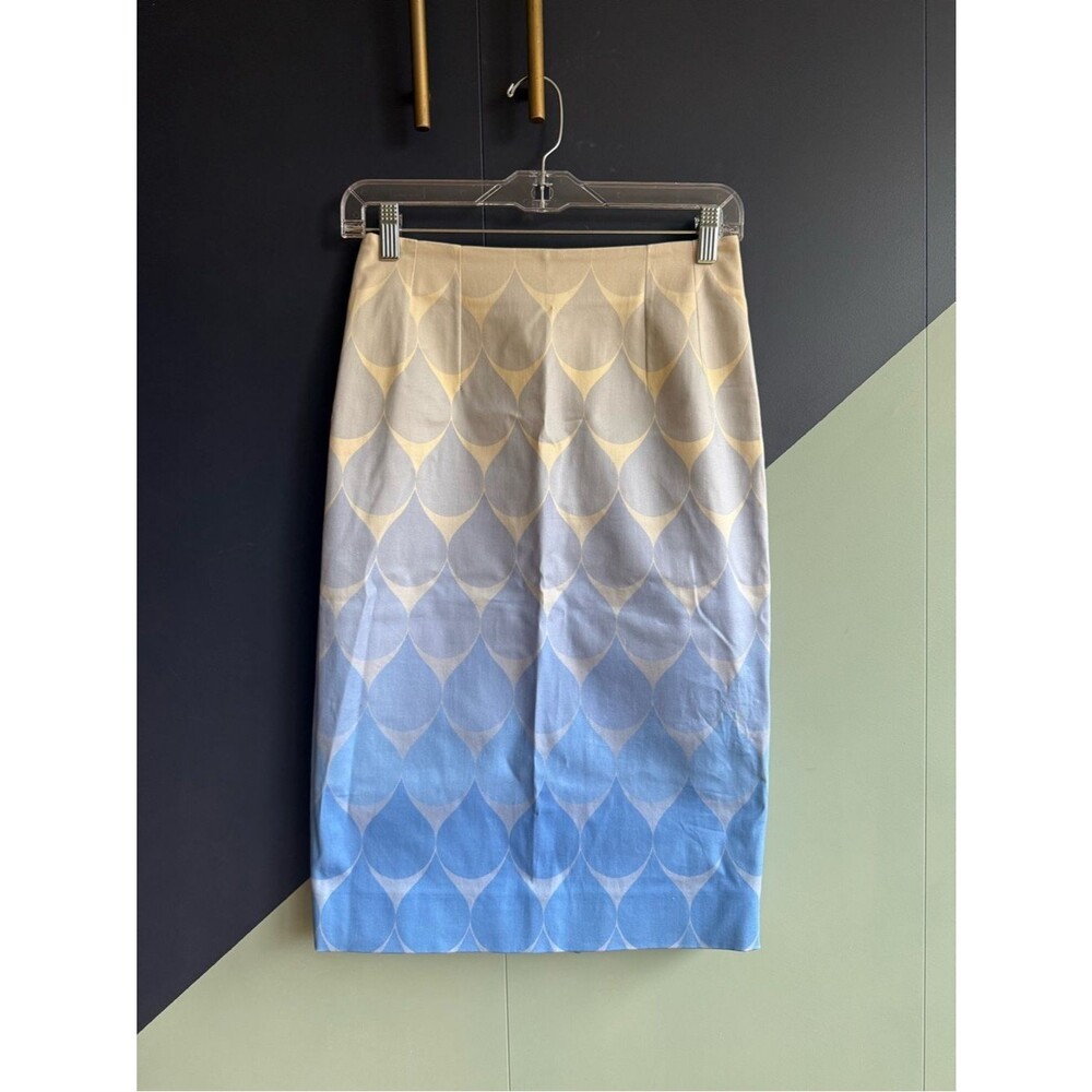 Jonathan Saunders 100% Cotton Blue Gradient Print Pencil Skirt, Sz IT36 (US 0-2)